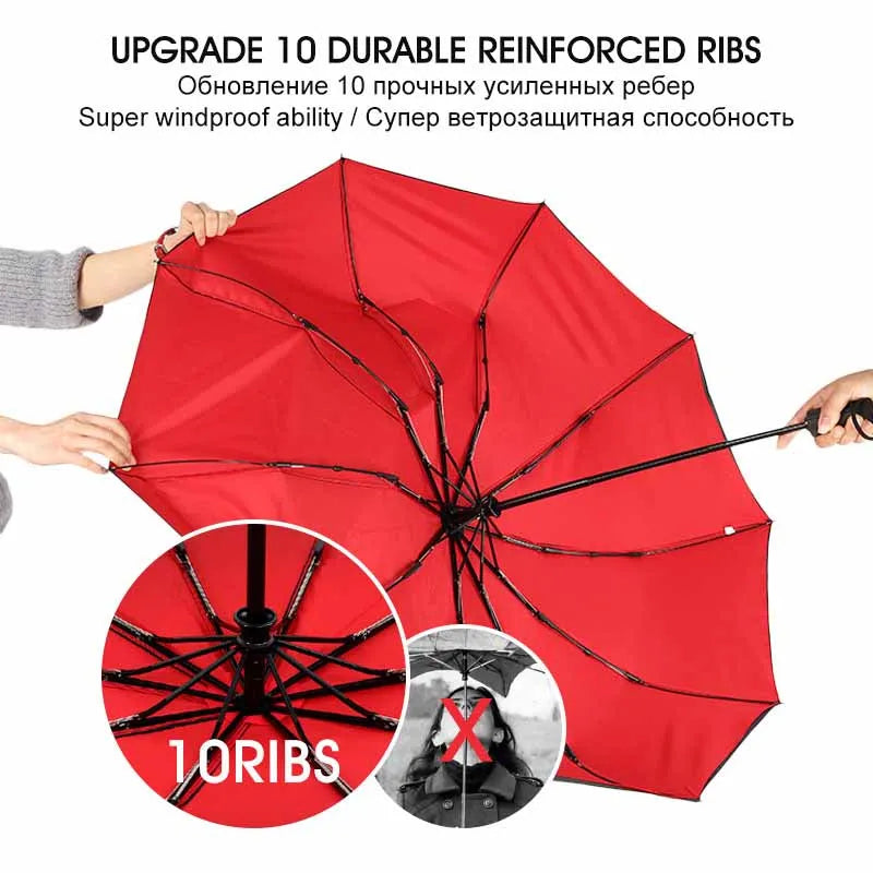Parapluie pliant automatique coupe-vent double pour femme et homme, dix os, luxe, grande entreprise, parapluies, pluie, cadeau, parasol