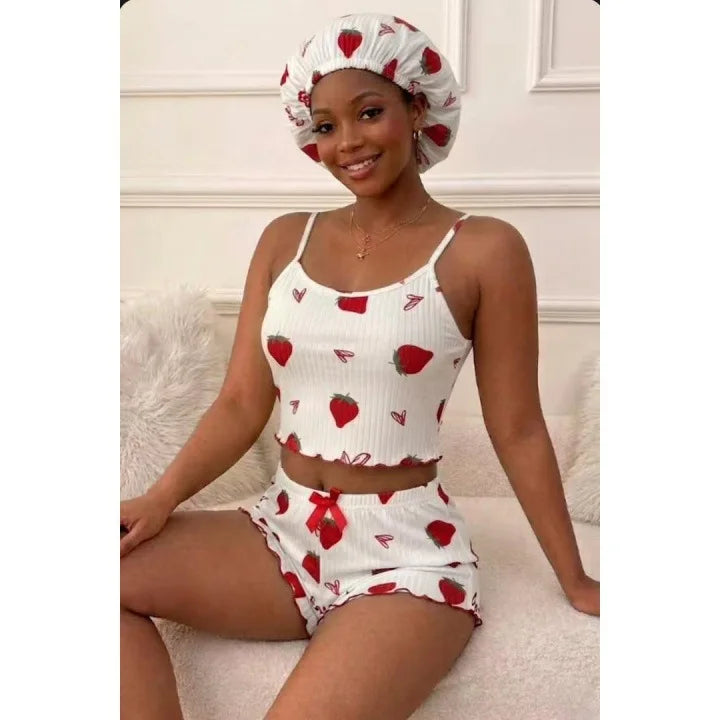 IStapromo Gifts Heart Print Sweet Shorts Home Wear Christmas Pajamas Women's Pajamas 3-piece Set