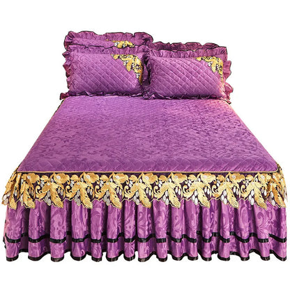 Couvre-lit en velours de luxe européen pour lit King Size, couvre-lit matelassé en relief, couvre-lit double Queen, ensemble de jupe de lit douce, monochromatique, 2 taies d'oreiller