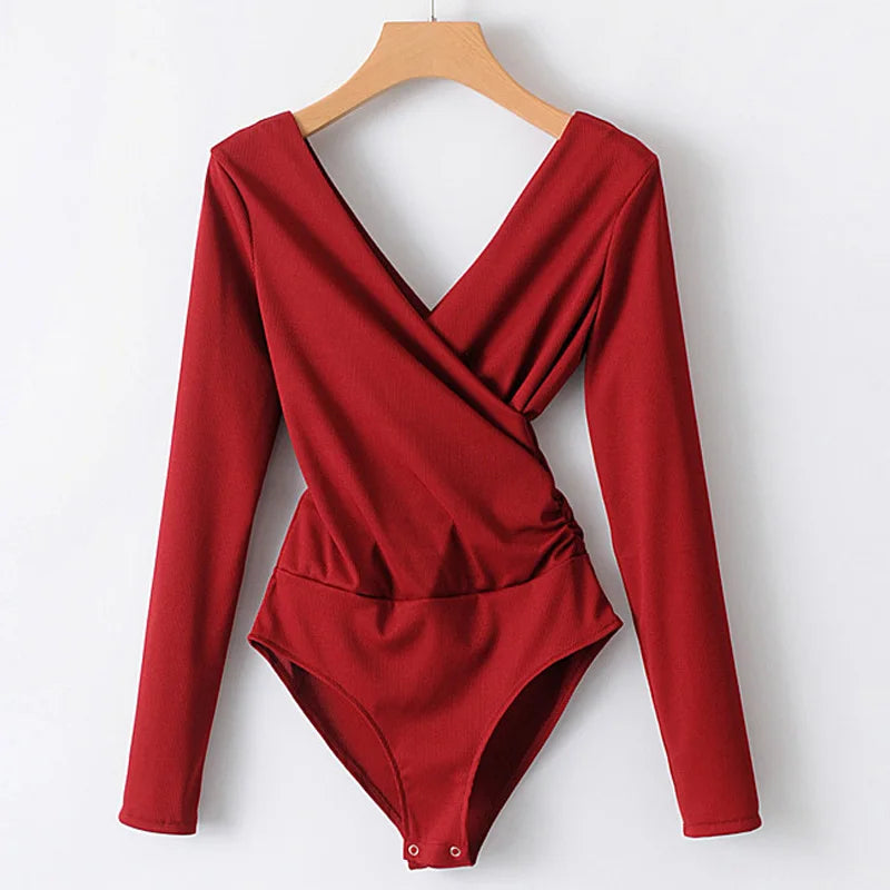 SheMujerSky Long Sleeve Bodysuit Women Backless Jumpsuits Black White Body femme monos cortos de mujer
