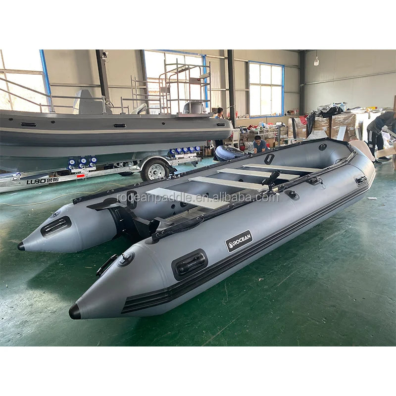 15.4 Feet Inflatable Sport Yacht Aluminium PVC Dinghy Raft Pontoon with 1.2mm Thick Aluminum Floor for Lake Dive Fishing Rescue