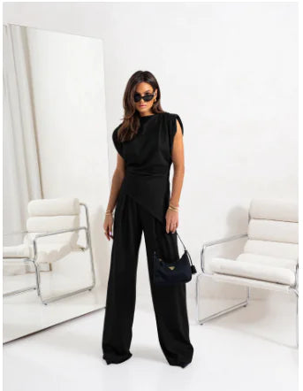 Elegant Women's Summer Two-Piece Set with Wide Pants