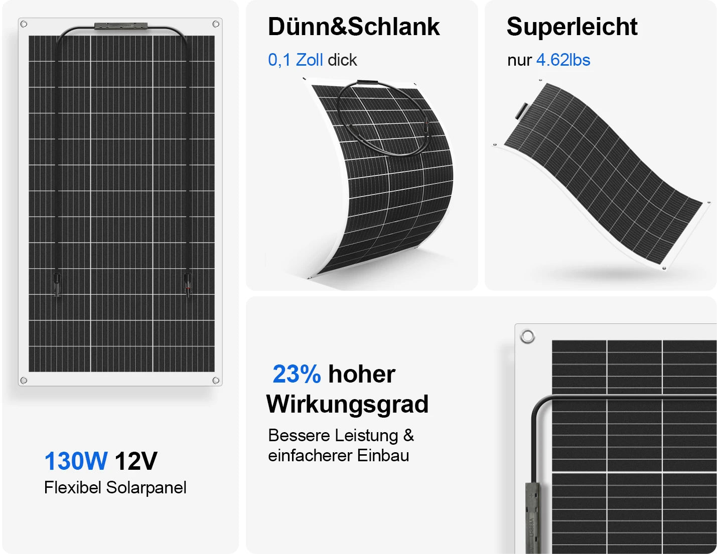 Panneaux solaires 18 V 125 W 250 W 375 W 500 W, flexibles, minicellules pour chargeur de batterie 12 V/24 V, kits maison 1 000 W, camping-car, bateau