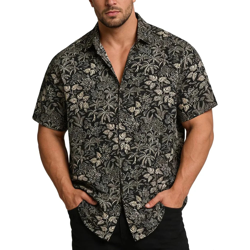 Chemise décontractée pour homme à imprimé graphique vintage, chemise hawaïenne à manches courtes pour l'été, chemises boutonnées, vêtements pour homme, chemise streetwear tendance