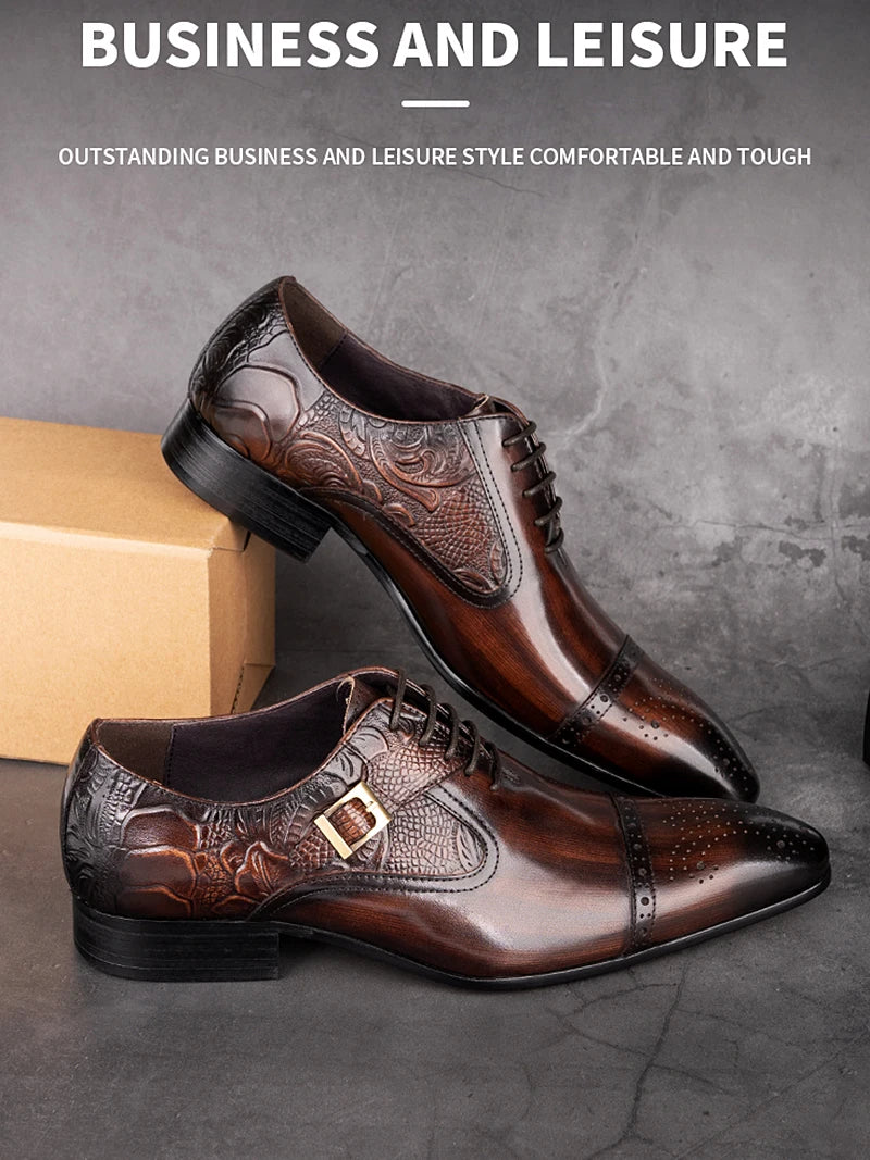 Chaussures provoqué formelles en cuir véritable pour hommes, chaussures Oxford de luxe, chaussures d'affaires haut de gamme, style européen élégant