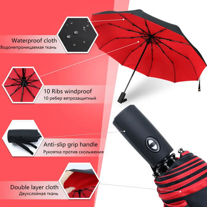 Parapluie coupe-vent double couche résistant entièrement automatique pluie hommes femmes 10K mâle grand parapluies parasol