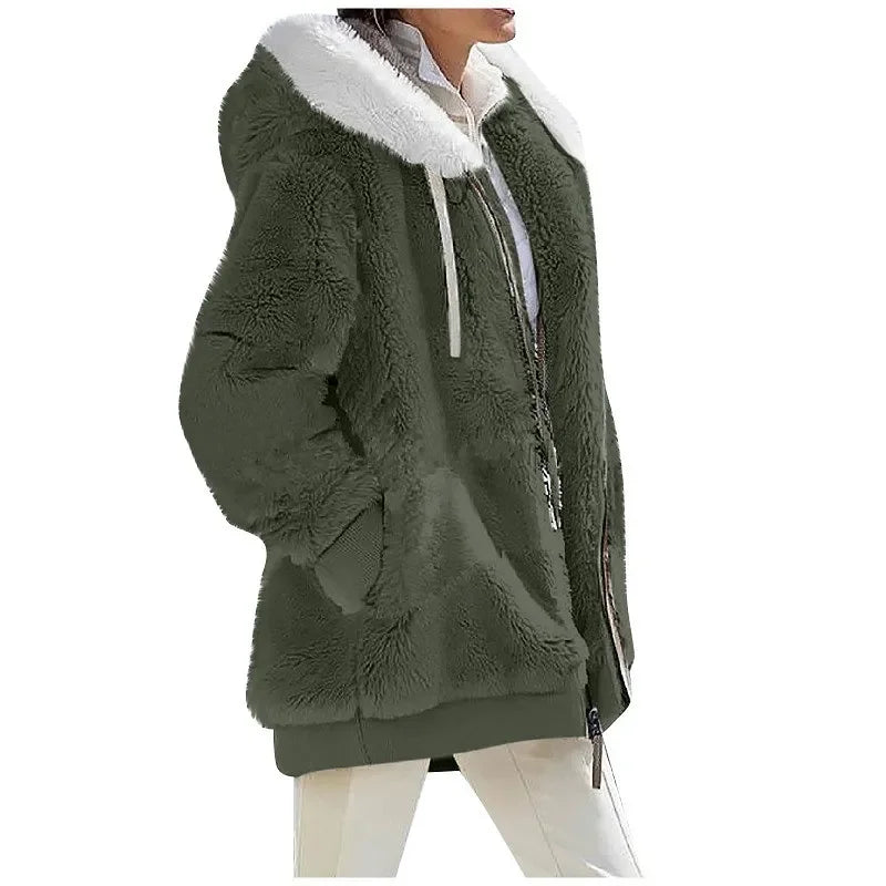 Manteau à Capuche en Cachemire pour Femme, Veste Décontractée avec Fermeture Éclair, Couleur Unie, Nouvelle Collection Automne Hiver