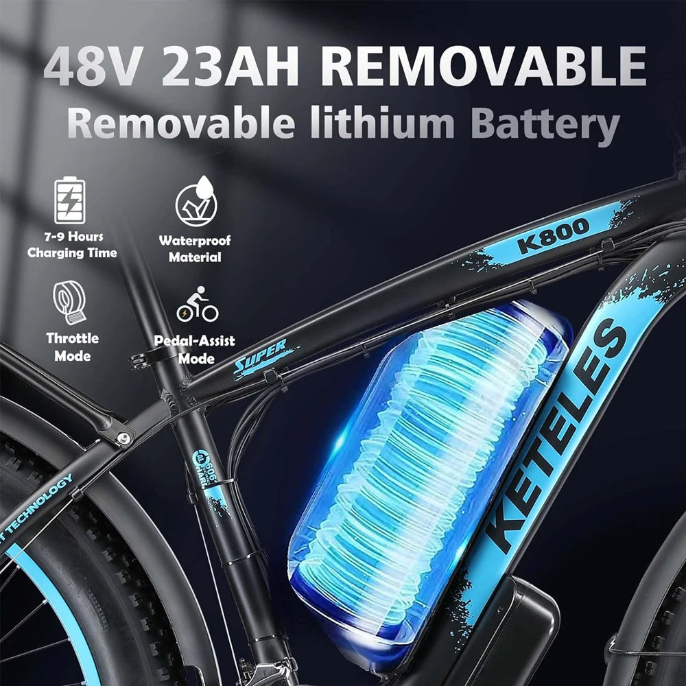Vélo électrique tout-terrain à double moteur Keteles K800 26'', moteur 2000 W, batterie Samsung 23 Ah, freins hydrauliques.
