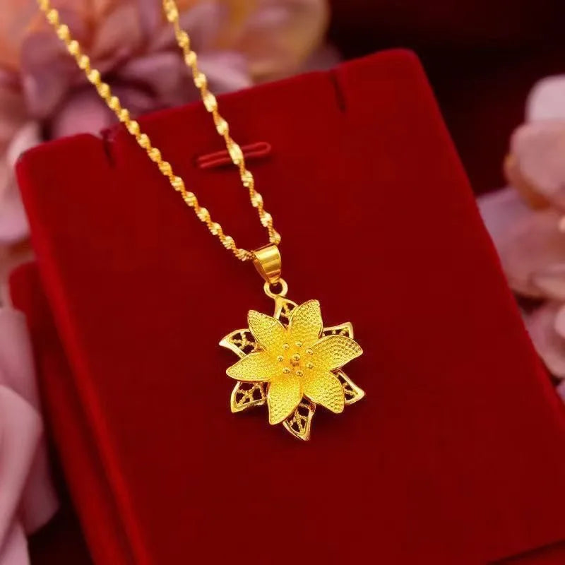 Colliers avec pendentif fleur couleur or 24K pour femmes, chaîne ondulée de 18 pouces, accessoires de bijoux de luxe de haute qualité