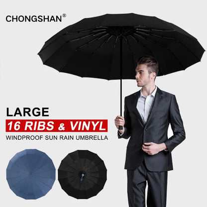 Parapluie pliant entièrement automatique à 16 baleines pour homme et femme, grand, résistant, résistant aux UV, de luxe, pour les affaires, coupe-vent