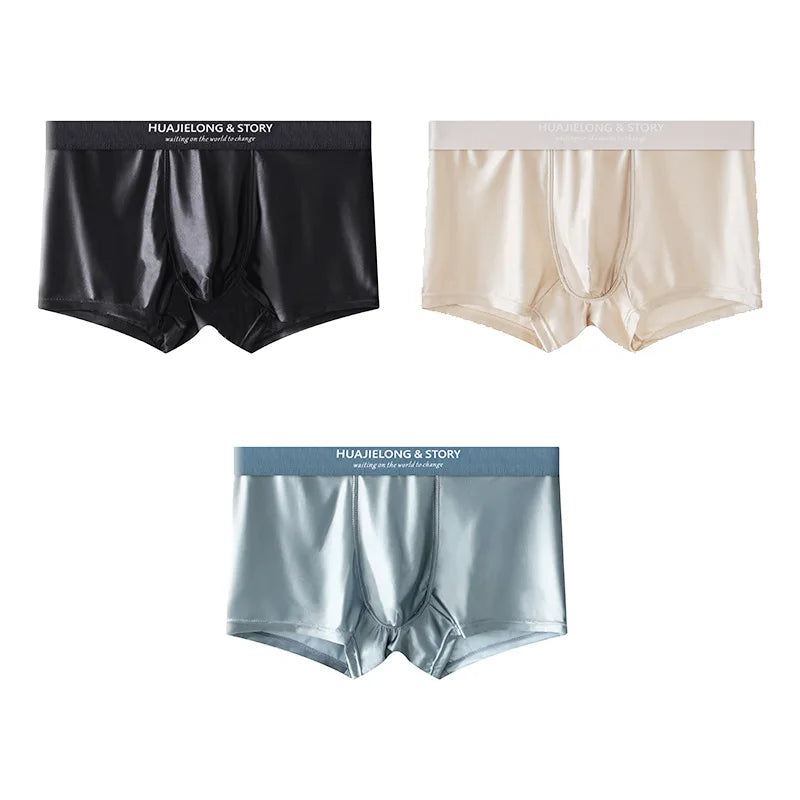 1/3 pièces respirant mince Satin soie Boxer slips sans couture taille moyenne glace soie boxeurs caleçons sous-vêtements lisses pour hommes quotidien