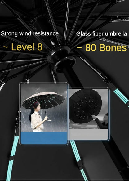 Parapluie anti-tempête 80 Bone pour hommes et femmes, pliage automatique, grand parapluie coupe-vent imperméable, parapluies anti-ultraviolets