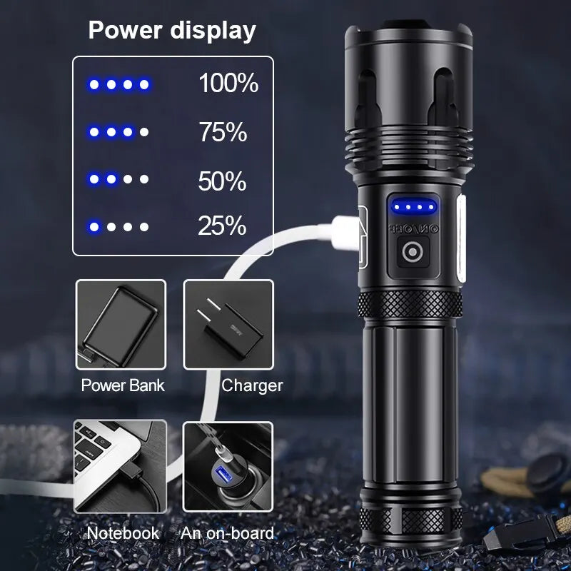 Lampe de poche Super XGardens 90, 120, lumière LED injuste, torche haute puissance, lampe de camping aste, USB 18650
