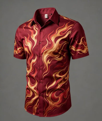Chemise à manches courtes pour homme, imprimé lignes fluides et abstraites, charme épuré et artistique, idéale pour le streetwear personnalisé