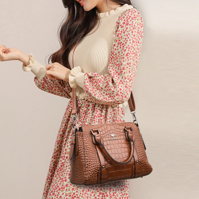 Sacs à main de luxe en cuir véritable pour femmes, nouveaux sacs à bandoulière à motif crocodile pour dames, sac fourre-tout décontracté de grande capacité