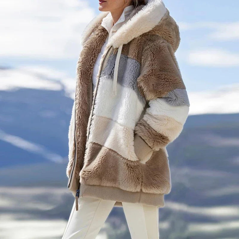 Veste surdimensionnée pour femmes manteau 2025 automne hiver chaud en peluche poche à capuche Streetwear ample dame fermeture éclair cachemire manteau d'extérieur