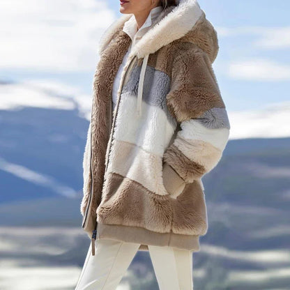 Veste surdimensionnée pour femmes manteau 2025 automne hiver chaud en peluche poche à capuche Streetwear ample dame fermeture éclair cachemire manteau d'extérieur