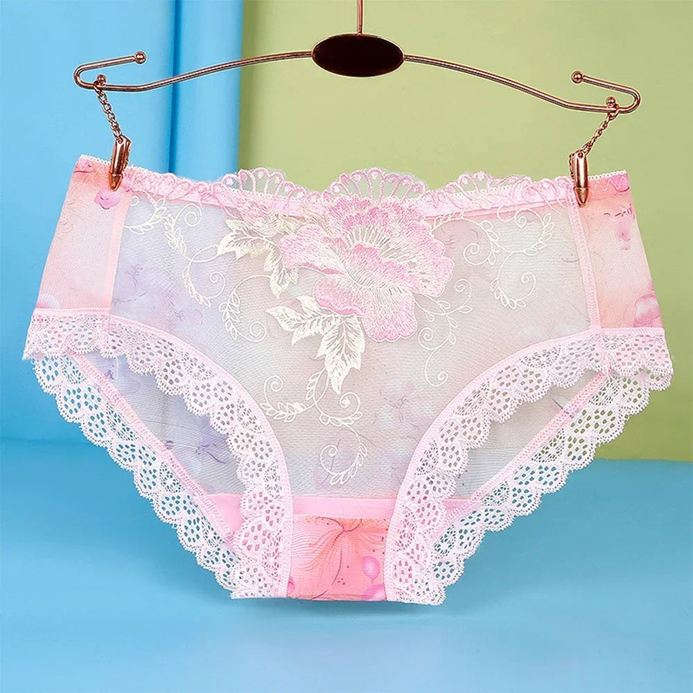 Femmes Sexy dentelle sous-vêtements sans couture dames imprimer broderie sous-vêtement Transparent slips culottes grande taille