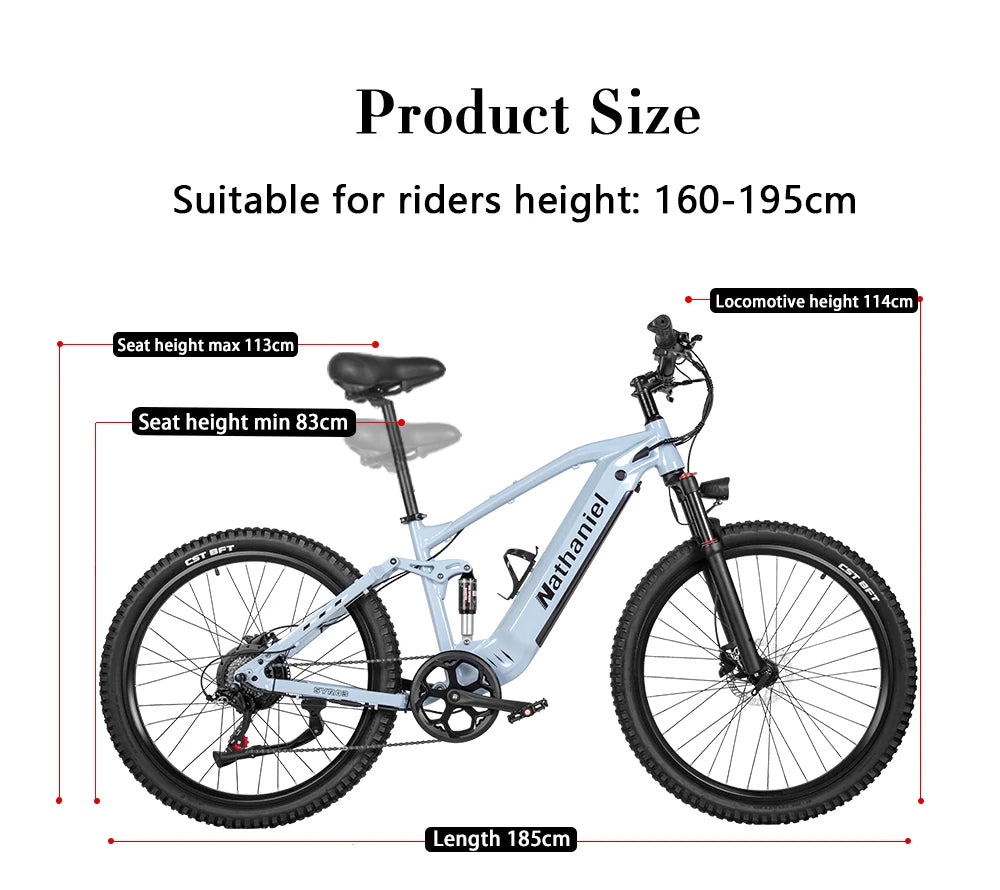 Nathaniel SYR03 vélo électrique 27.5 "48V1000W vélo électrique assisté adulte 45Ah grande capacité batteries au lithium détachables Ebike