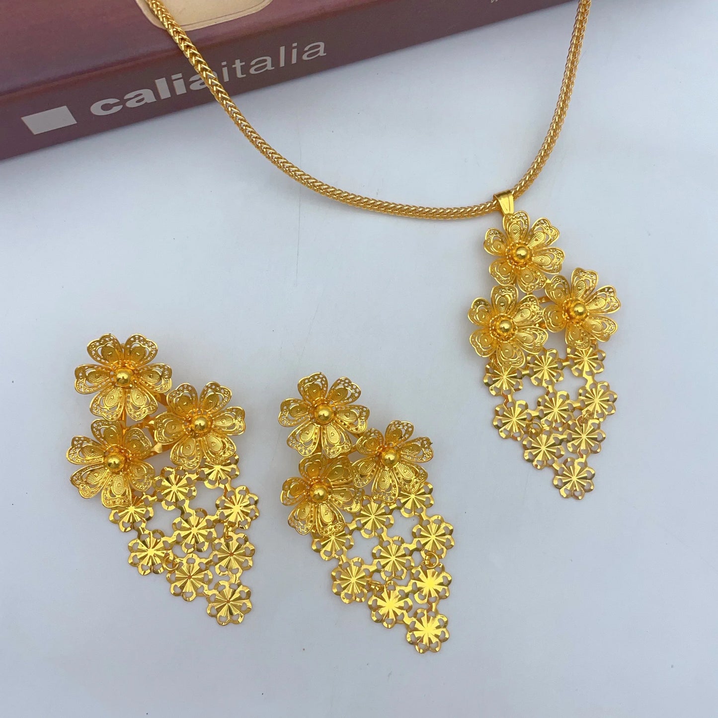 Parures de collier et boucles d'oreilles nigérianes pour mariée, style éthiopien et indien, couleur or 24 carats, bijoux de Dubaï, cadeaux pour banquets et fêtes