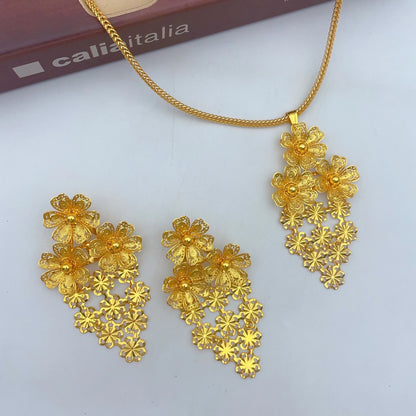 Parures de collier et boucles d'oreilles nigérianes pour mariée, style éthiopien et indien, couleur or 24 carats, bijoux de Dubaï, cadeaux pour banquets et fêtes