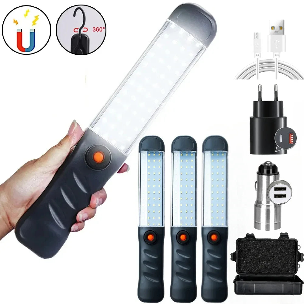 Lampes de poche LED lampe de travail rechargeable avec base magnétique et crochet de suspension 3 modes projecteur pour gril de réparation de voiture utilisation en extérieur