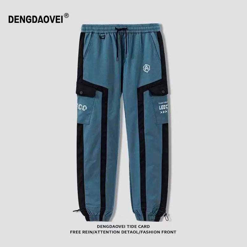 Pantalon de jogging hip-hop streetwear pour hommes, pantalon cargo décontracté pour étudiants, pantalon de rue haute taille élastique, pantalon sarouel ample au laser pour garçons