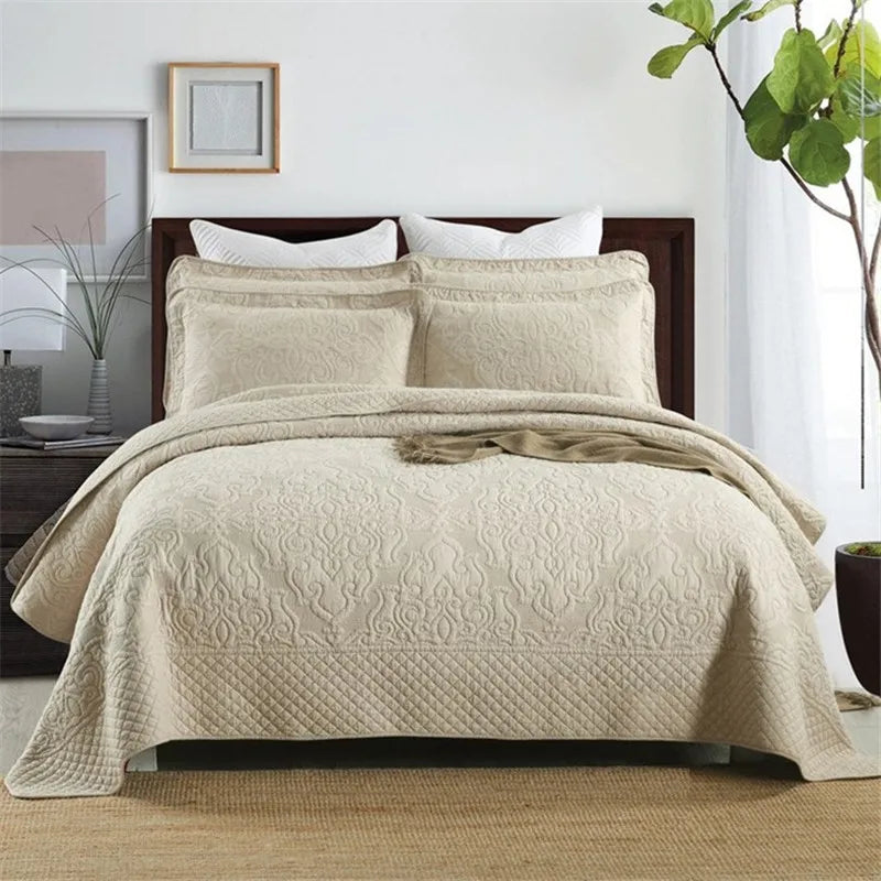 Ensemble de 3 pièces de couette en coton, housse de lit rembourrée, couvre-lit brodé sur le linge de lit, couverture matelassée pour chambre à coucher