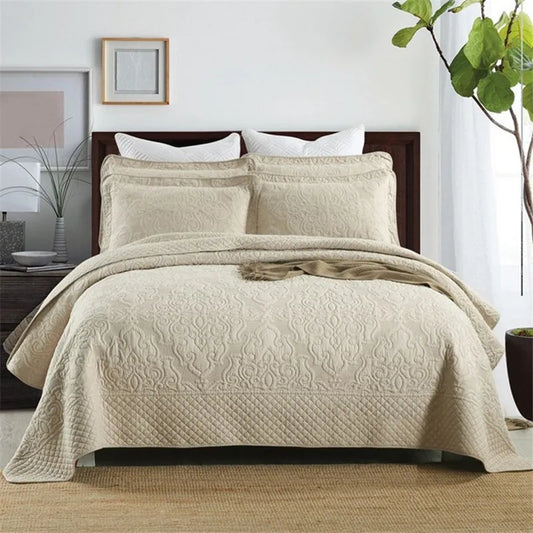Ensemble de 3 pièces de couette en coton, housse de lit rembourrée, couvre-lit brodé sur le linge de lit, couverture matelassée pour chambre à coucher