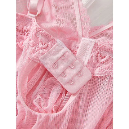 Un ensemble de sous-vêtements de femme chemise de nuit string ensembles grande taille jarretelle dentelle Lingerie accessoires Sexy soutien-gorge érotique chemise de nuit lencería