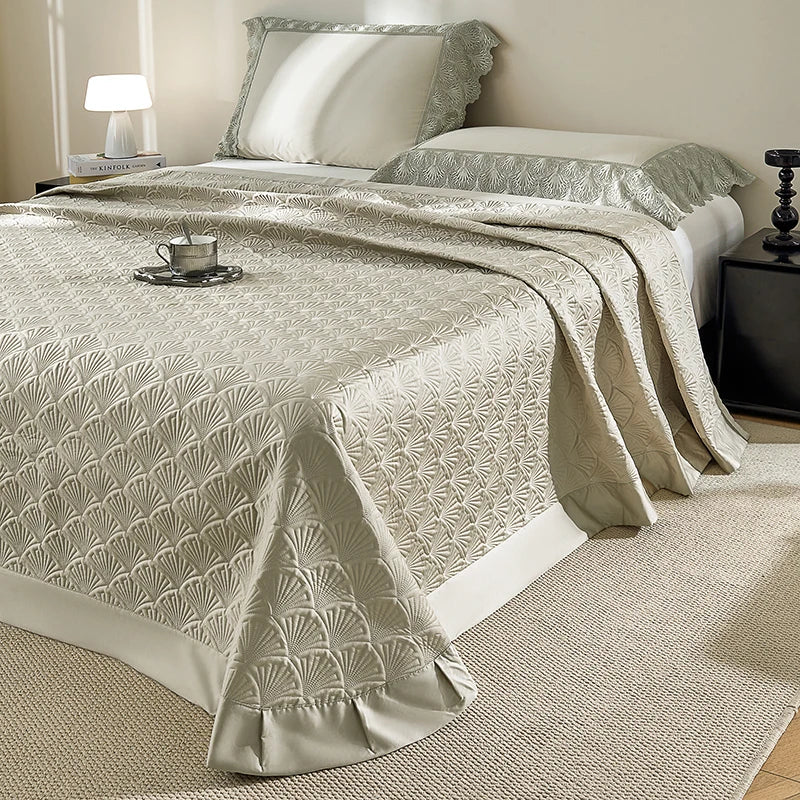 Couvre-lit matelassé en coton Lyocell doux et soyeux, housse de lit, surmatelas, drap de lit, taies d'oreiller en dentelle, 3/5 pièces