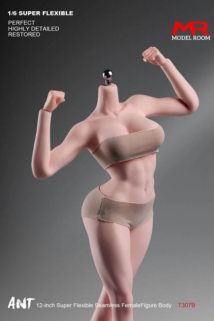 ANT T307 Figurine d'action femme à l'échelle 1/6, corps sans couture, maquillage, corps musclé, gros seins, 12 pouces, teint clair, corps flexible normal