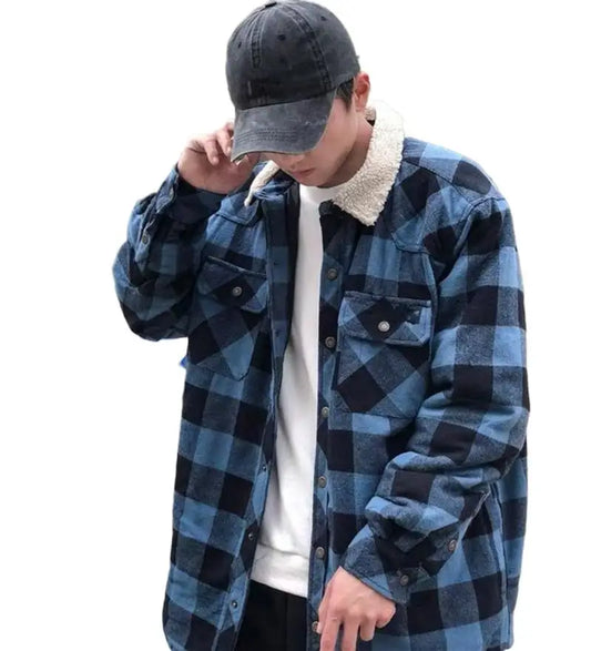Homme Hip Hop Streetwear polaire Plaid coton manteau grande taille velours chemise vestes blouson homme джинсовая куртка мужкая