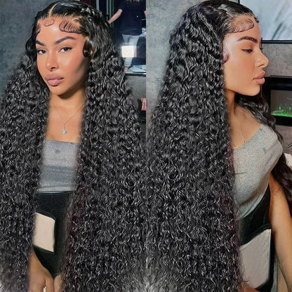 Lot de 3 extensions de cheveux bouclés de couleur noire naturelle à tissage en eau profonde, double trame, 100 % cheveux humains brésiliens Remy