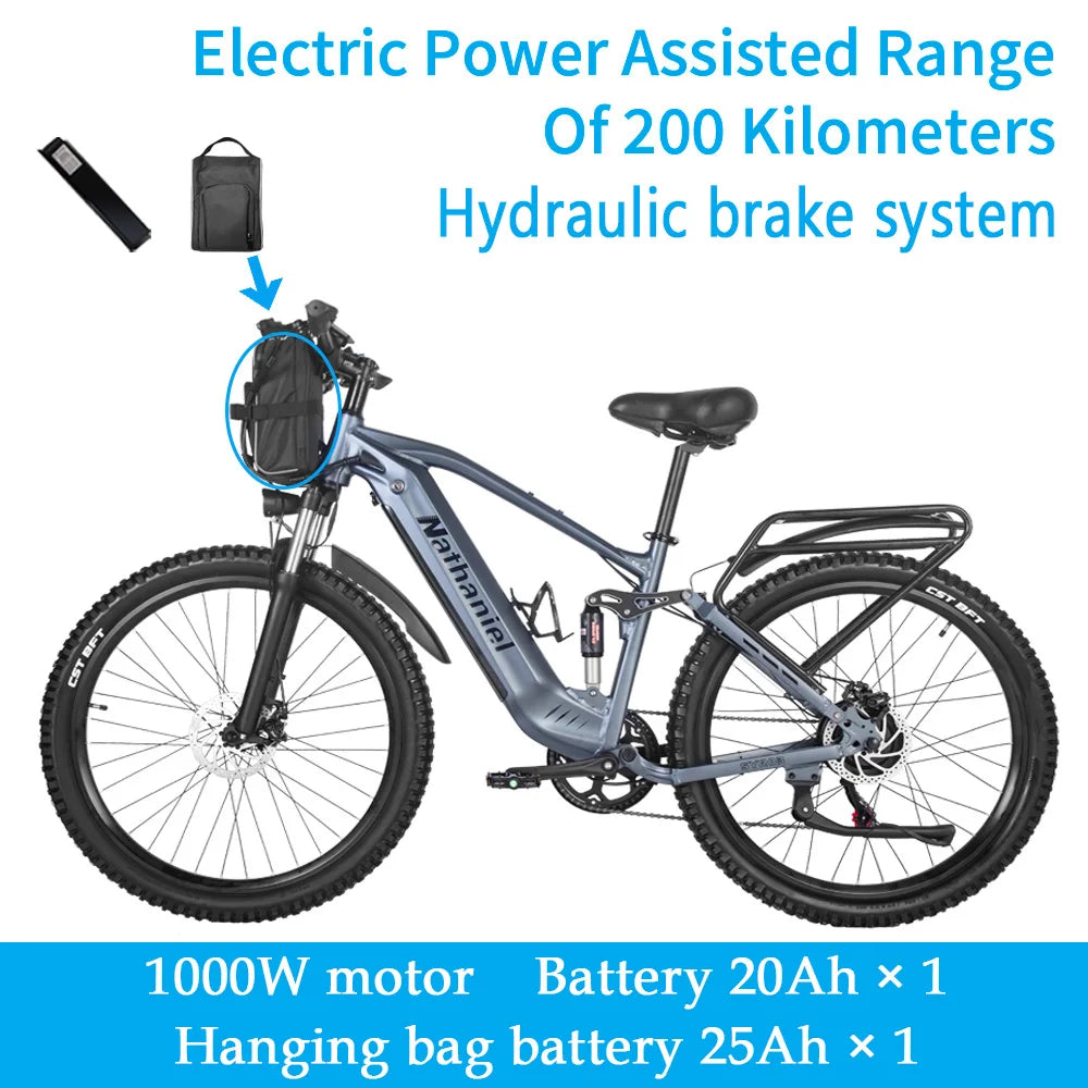 Nathaniel SYR03 vélo électrique 27.5 "48V1000W vélo électrique assisté adulte 45Ah grande capacité batteries au lithium détachables Ebike
