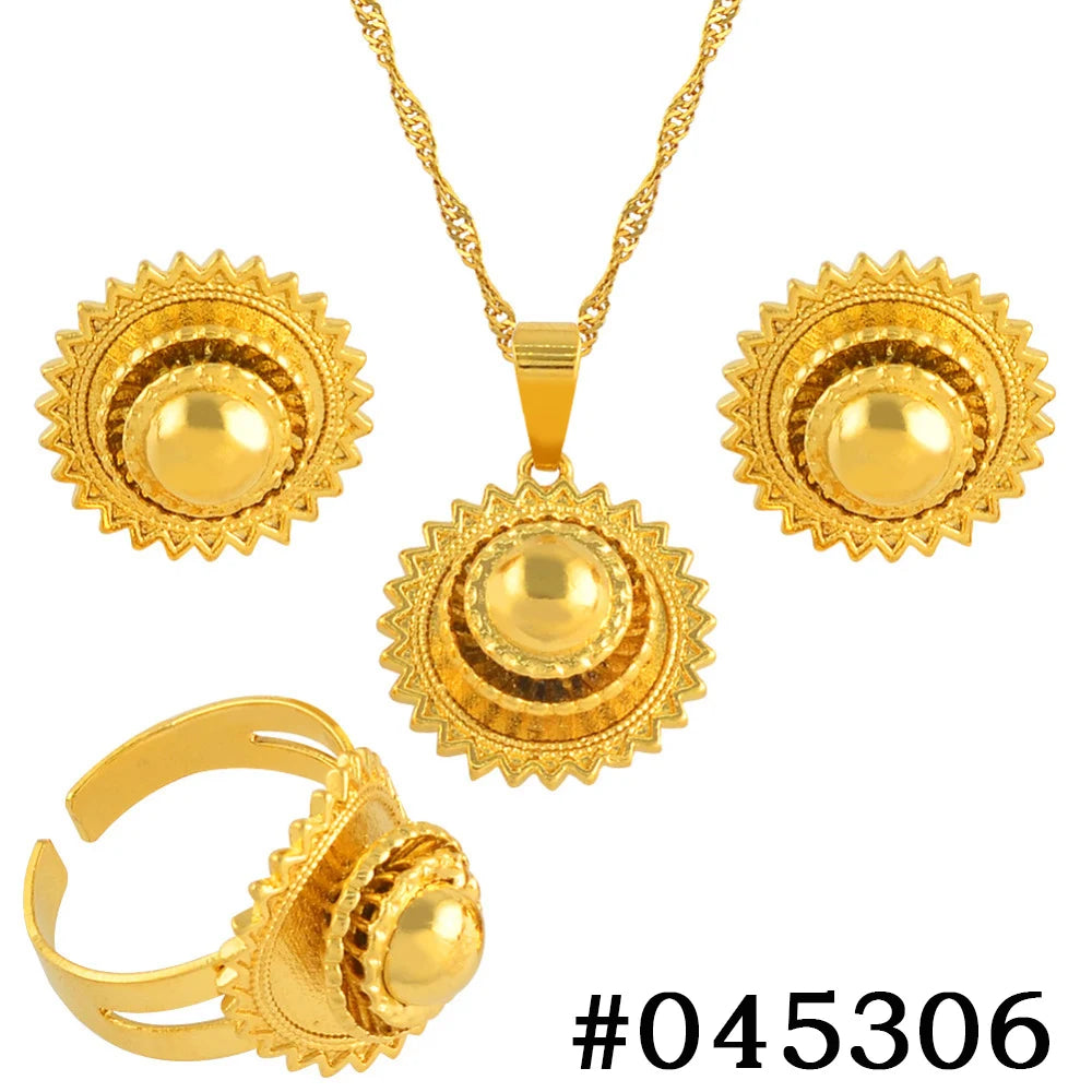 Anniyo-Petit ensemble de bijoux éthiopiens, collier, boucles d'oreilles, bague, documents en or, pour patients africains, Habesha, mariage érythréen, Soudan, #045306