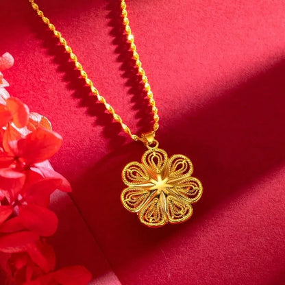 Colliers avec pendentif fleur couleur or 24K pour femmes, chaîne ondulée de 18 pouces, accessoires de bijoux de luxe de haute qualité
