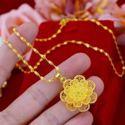 Colliers avec pendentif fleur couleur or 24K pour femmes, chaîne ondulée de 18 pouces, accessoires de bijoux de luxe de haute qualité