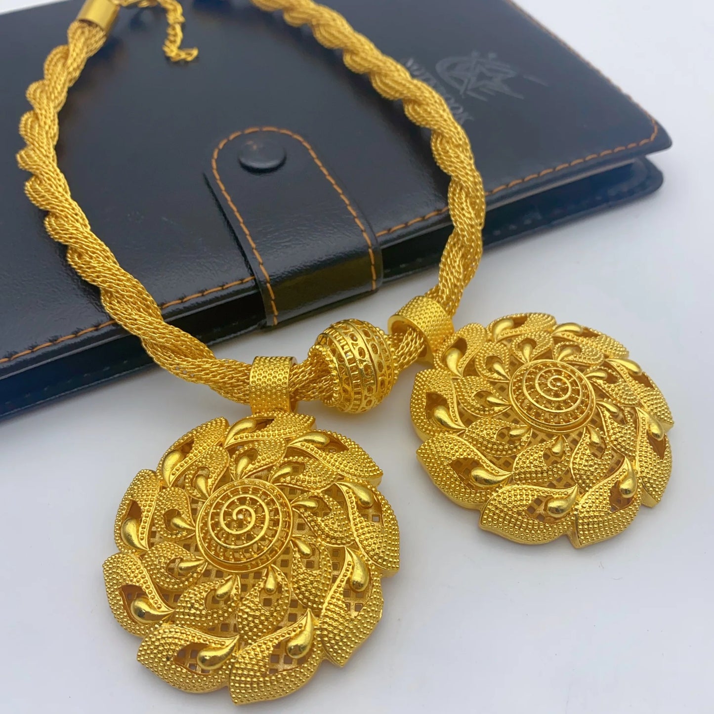 Ensemble de bijoux de mariage éthiopien de luxe pour femmes, couleur or 24 carats, 6 pièces, collier torsadé en forme de fleur de dubaï, cadeau