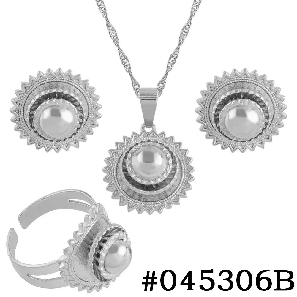 Anniyo-Petit ensemble de bijoux éthiopiens, collier, boucles d'oreilles, bague, documents en or, pour patients africains, Habesha, mariage érythréen, Soudan, #045306