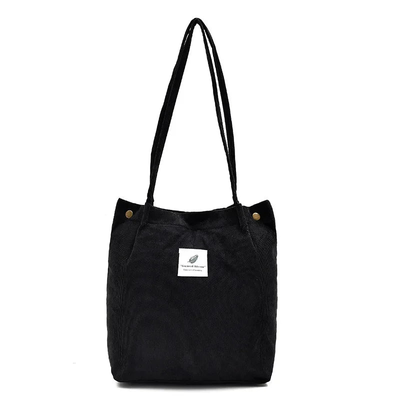 Sac de courses en velours côtelé pour femme, sac à bandoulière en toile pour fille, sac à main de rangement écologique, fourre-tout d'épicerie écologique pliable et réutilisable