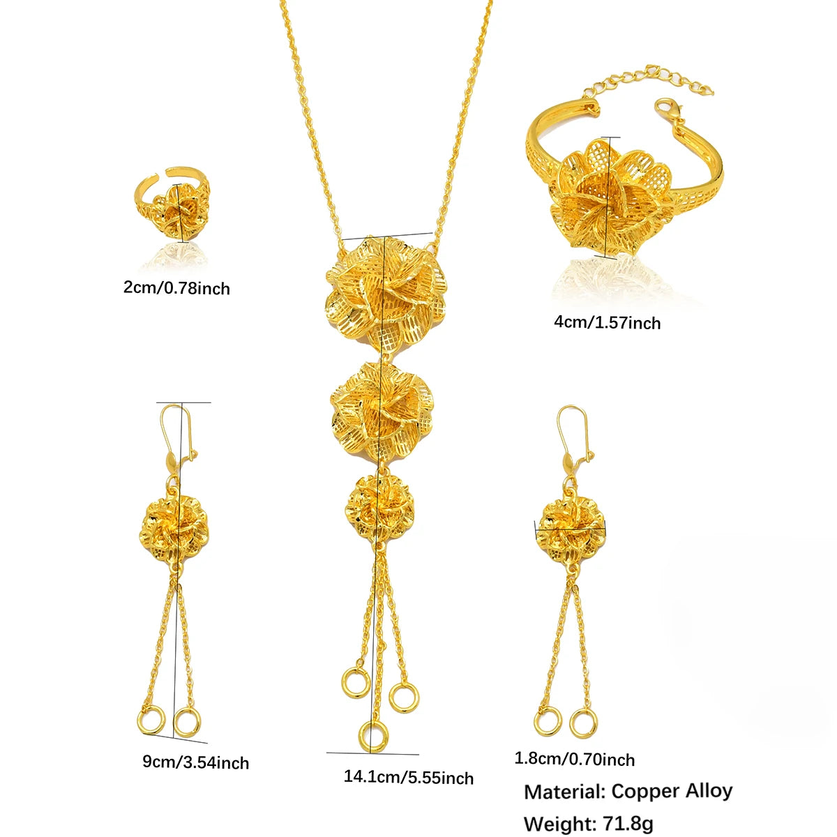 ANIID – ensemble de bijoux africains couleur or pour femmes, collier Long à fleurs indiennes, boucles d'oreilles, bijoux nigérians plaqués or 24K, mariage de dubaï