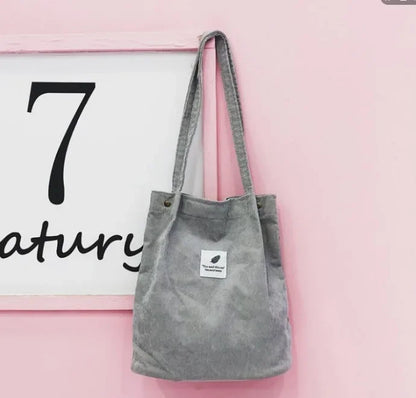 Sac de courses en velours côtelé pour femme, sac à bandoulière en toile pour fille, sac à main de rangement écologique, fourre-tout d'épicerie écologique pliable et réutilisable