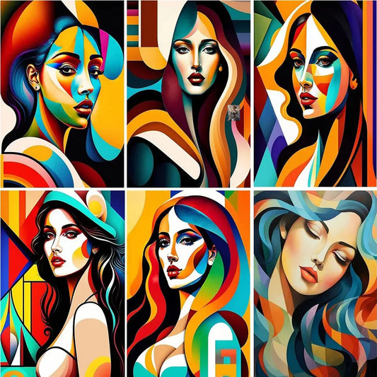 Peinture au diamant abstraite pour femmes, mosaïque colorée, point de croix, portrait de broderie 5D, décoration de meubles peints à la main, art mural