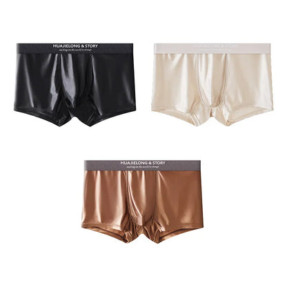 1/3 pièces respirant mince Satin soie Boxer slips sans couture taille moyenne glace soie boxeurs caleçons sous-vêtements lisses pour hommes quotidien