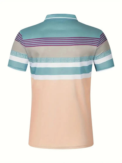 Nouveau polo d'été à manches courtes pour hommes, revers, imprimé numérique 3D, rayé, bouton, haut décontracté pour hommes, t-shirt respirant