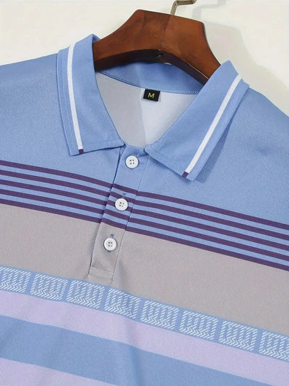 Nouveau polo d'été à manches courtes pour hommes, revers, imprimé numérique 3D, rayé, bouton, haut décontracté pour hommes, t-shirt respirant