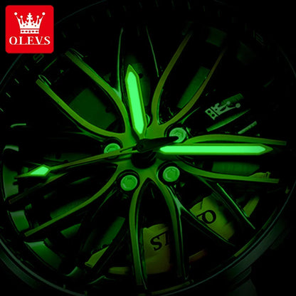 Montres-bracelets à quartz de sport OLEVS 9937 pour hommes, design de roue, montres à bracelet en acier inoxydable étanche de haute qualité pour hommes, lumineuses