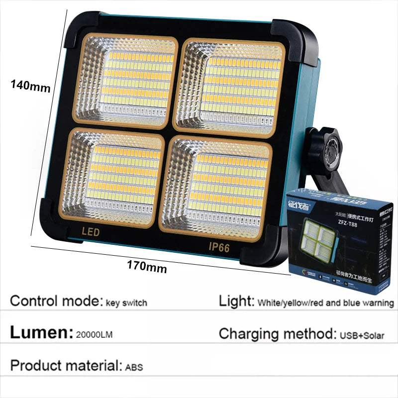 Lumière solaire super brillante 1000 watts Portable Camping tente lampe USB Rechargeable LED solaire projecteur extérieur travail réparation éclairage