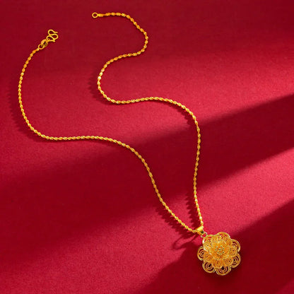 Colliers avec pendentif fleur couleur or 24K pour femmes, chaîne ondulée de 18 pouces, accessoires de bijoux de luxe de haute qualité